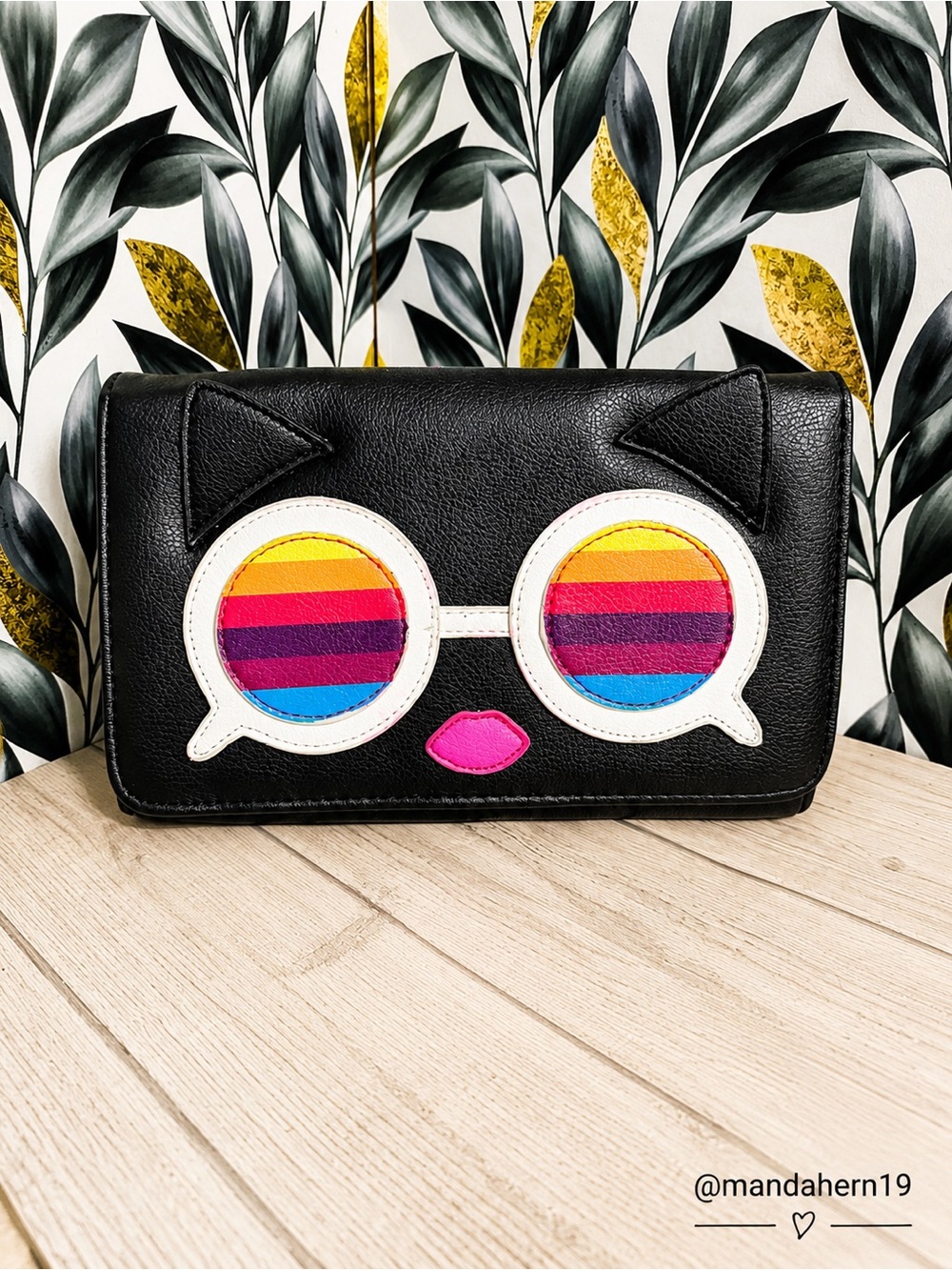 Betsey Johnson- Black Cat Sunglasses Clutch with Rainbow Stripes